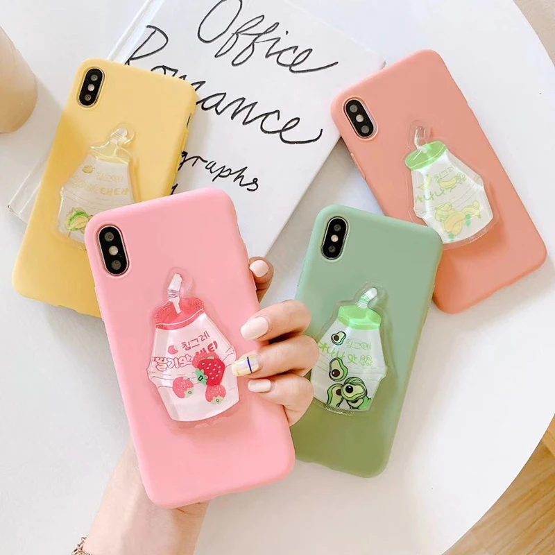 Cute 3D Drink Milk Toy Liquid Squishy Phone Case For Samsung Galaxy S10 S8 S9 PLUS A6 A7 A8 A9 2018 Note 9 C9 Candy Soft TPU |