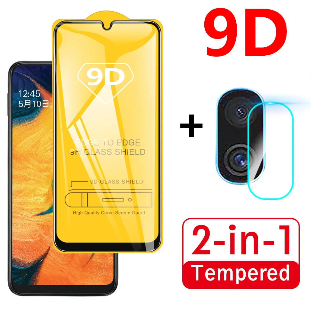 

2-in-1 Camera Tempered Glass For Samsung Galaxy A50 A70 Full Cover Screen Protector For Samsung A30 A20 A10 9D Curved Edge Film