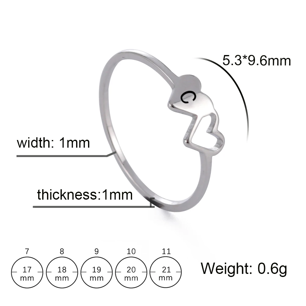 Jude Jewelers Stainless Steel Heart Initial Ring - Adjustable Size, Letter A-Z, Promise Or Statement Jewelry - View #7
