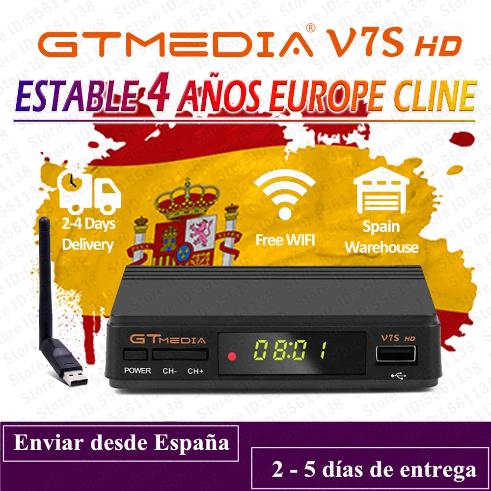 

Hot DVB-S2 gtmedia v7s hd With USB WIFI FTA TV Receiver +3 Year lines CCcam Powervu keys TV decoder receiver Youtube Freesat v7