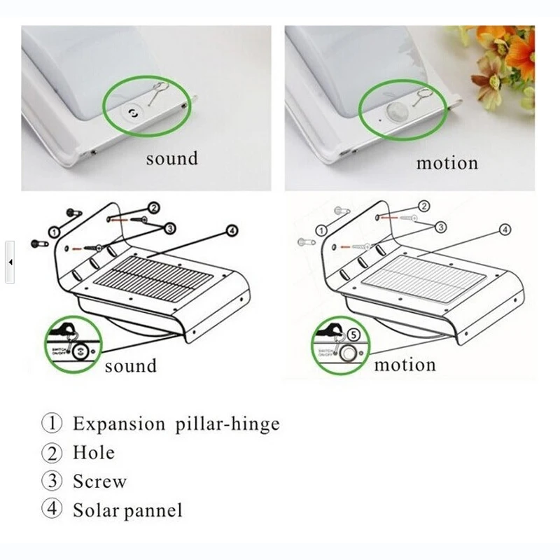 Solar Powered 16 LED Wall Light Sound Sensor Detector Dectection Path Light Control Lamp for Garden Outdoor Furniture 100pcs