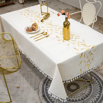 

Rectangular Tablecloth Linen Home Dining Table Covers Outdoor Tea Desk Decoration Party Table Cloth Embroidered Leaves