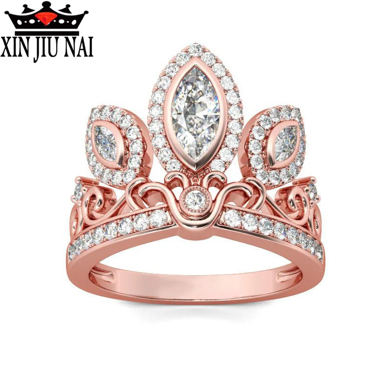 

Cubic Zirconia Rose Gold Color Crystal CZ Wedding Rings Crown Indian Jewelry for Women Girls Leaves Gift Drop Shipping Gift