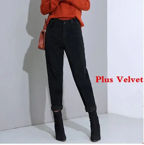 Осенне-зимние вельветовые штаны-шаровары с высокой талией, женские свободные черные брюки больших размеров, женские длинные бархатные брюки C5803 - Цвет: black plus velvet