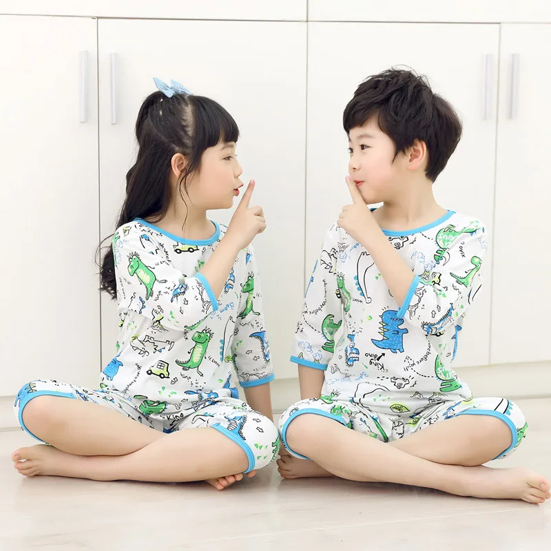 Детские пижамы; летняя футболка с короткими рукавами+ шорты; хлопковый комплект; детские пижамы; пижамы для мальчиков и девочек; детские пижамы для сна - Цвет: 06