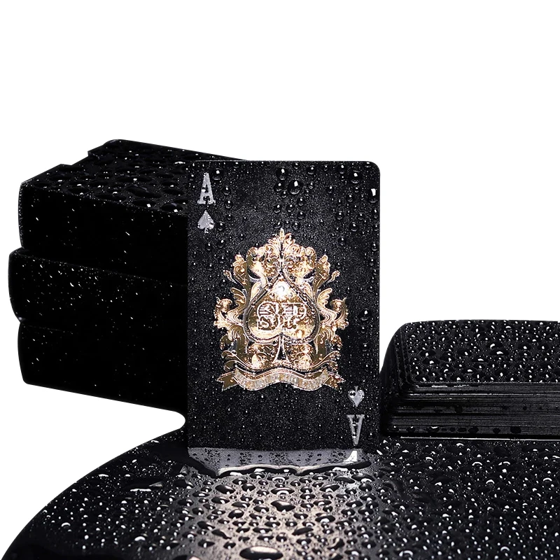 플레잉카드  A Deck Of Playing Cards, 2 Styles Of Plastic With Golden Laminate, Washable, Creative, Black And Gold Waterproof Magic Cards 