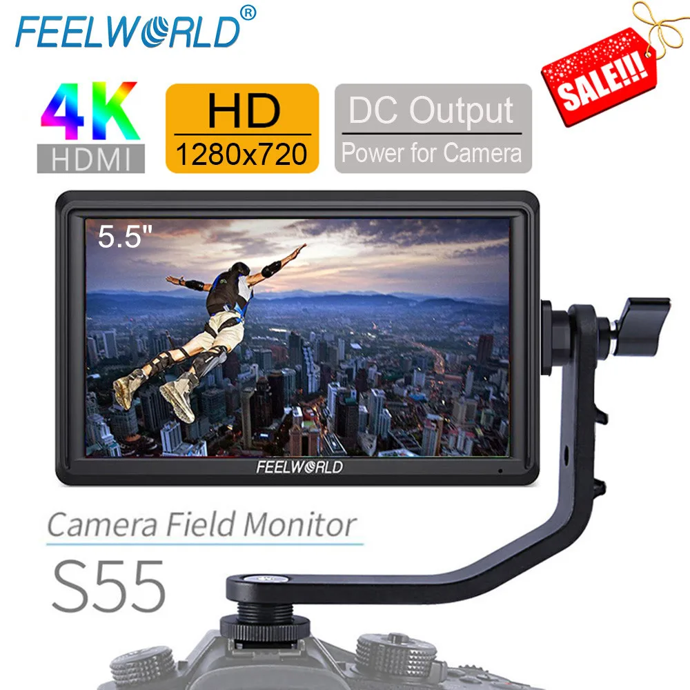 Монитор для цифровой зеркальной камеры FEELWORLD S55 5 дюйма 4K HDMI ЖК-дисплей IPS HD 1280x720