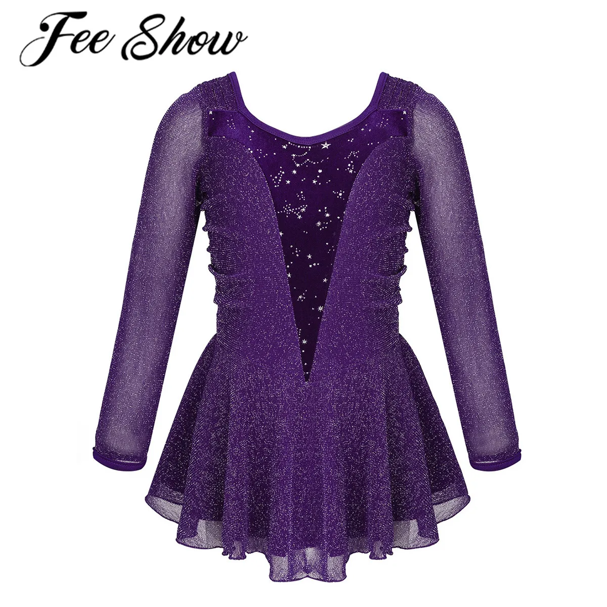 Kids Girls Shiny Ballet Dance Leotard Tulle Dress Children Ballerina See Through Glitter Figure Roller Ice Skating Skirt Costume |