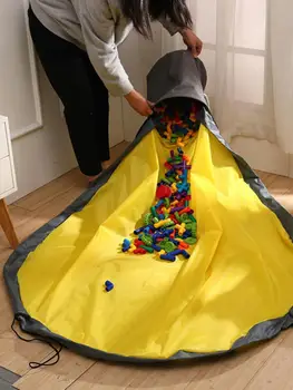 

In-stock Travel Slide Away Toy Storage Basket Play Mat-Available In Multiple Patterns Sizes - 12" Tall - Solid Grey Toy Basket