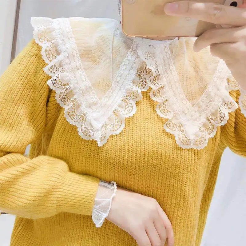 

False Lapel Half Shirt Style Blouse Womens Accessories Neck Decor Cotton Black Vintage Detachable Ladies Collar Bib Casual