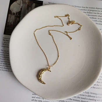 

Gold Pendant Bumpy Moon Necklace Real 925 Sterling Silver Women Choker Necklace Gold Necklace Korean 925 Silver Gift Wholesale