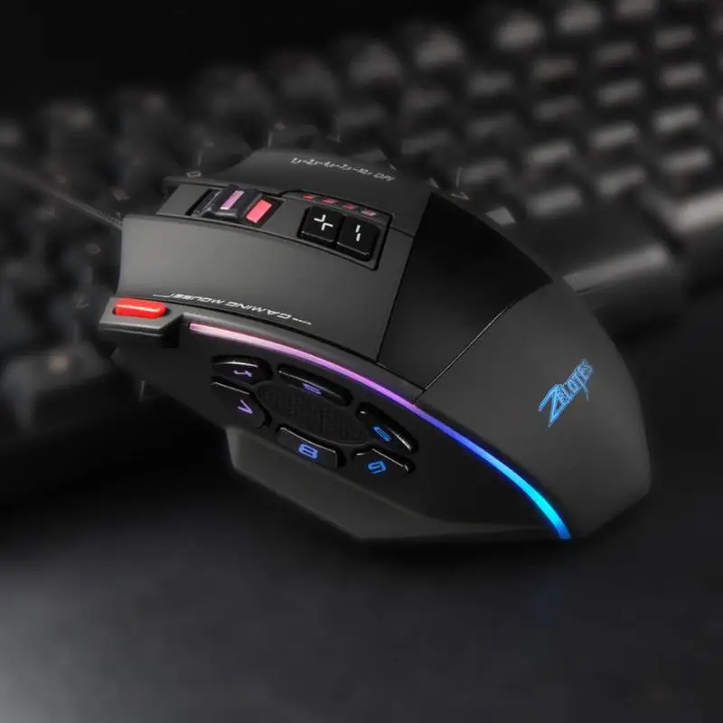 ZELOTES C-13, 13 программируемых кнопок, проводная USB мышь, 5 уровней, 1500-10000 dpi, регулируемая RGB оптическая игровая мышь