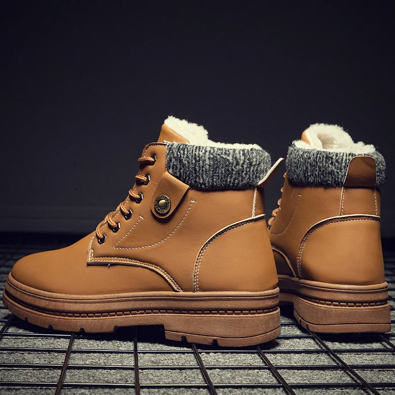 Мужские зимние ботинки из искусственной кожи на шнуровке; британский стиль; зимние Бархатные теплые ботинки; военные уличные ботинки с защитой от холода