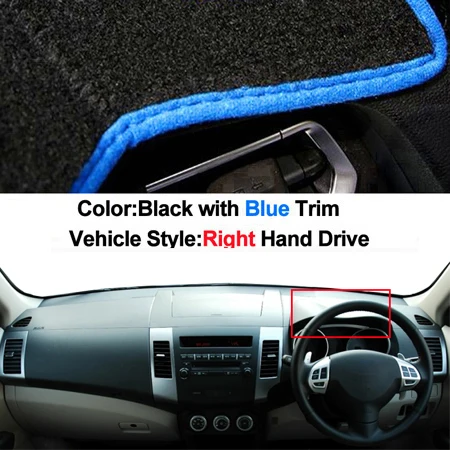 RHD Blue Trim Крышка приборной панели автомобиля, коврик, ковер для Mitsubishi Outlander 2nd Gen CW/ZG/ZH 2006-2012, 2 слоя, солнцезащитный козырек, авто накидка - Название цвета: RHD Blue Trim