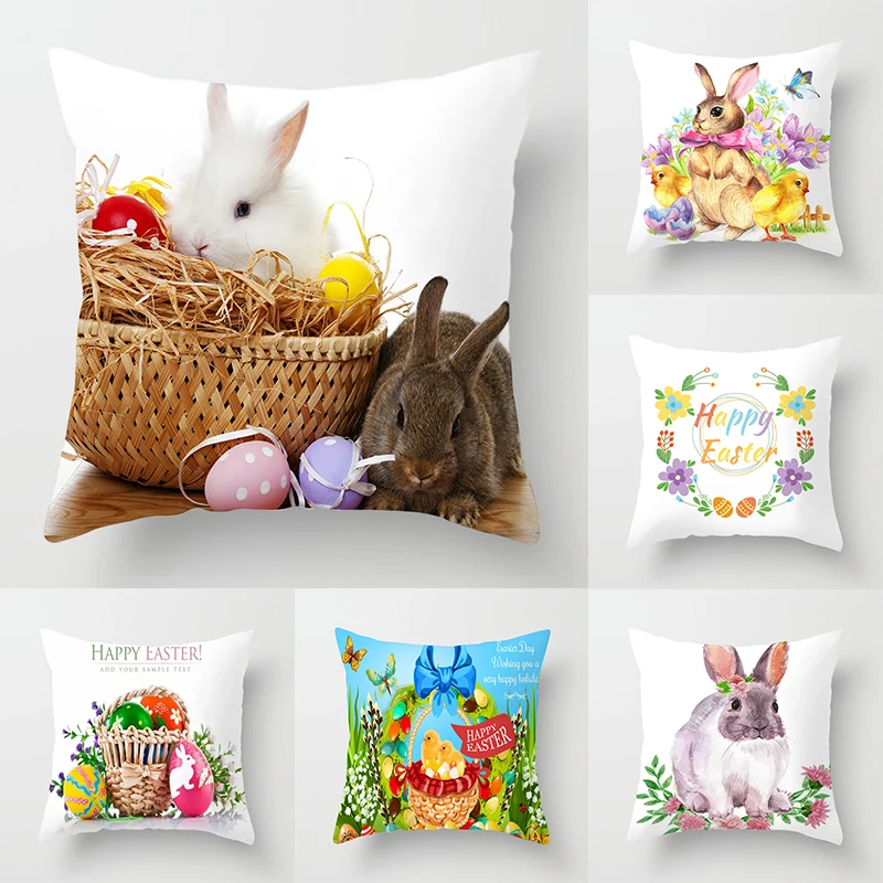 45X45cm Spring Easter Pillow Covers Cases Decor Cushion Rabbit Couch DIY G5S5 