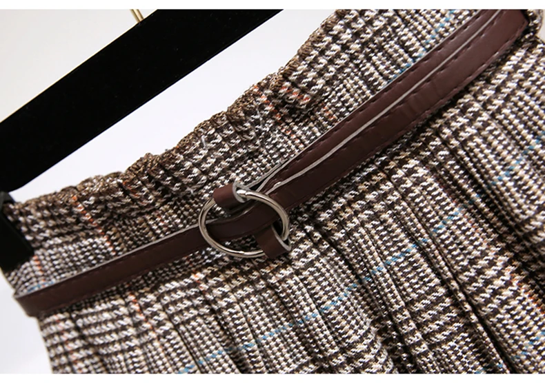 Plus Size 3XL Autumn Winter Women Wool Skirts Plaid Mid Skirts 2019 Casual Loose Ladies Office Skirts Elastic Waist Sashes (20)