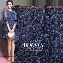 Ткань синий лист с принтом Crinkle шифон шелк тутового шелкопряда материалы летнее платье DIY Одежда ткани