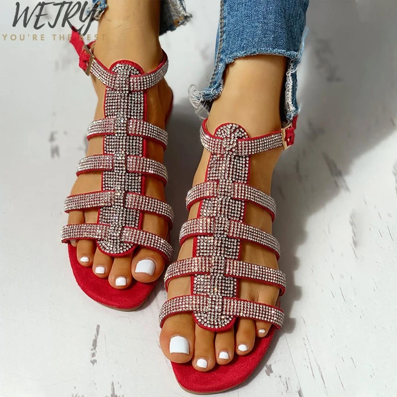 

2020 Women's Sandals Woman Gladiator Ankle Straps Shoes Women Outdoor Rome Crystal Bling Female Beach Ladies Fashion
