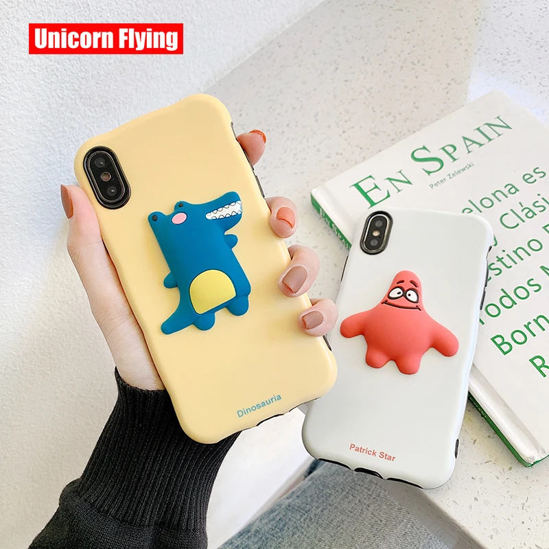 

LinXiang 3D Embossment Cartoon Lovely Dinosaur Patrick Star Phone Case Back Cover For iphone 6 6s 7 8 Plus X XS Max XR