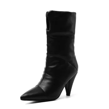 

Down Fabric Keep Warm Ankle Boots Leisure Breathable Slip-On High Heels Short Plush Winter Cozy Women Shoes Zapatillas De Mujer