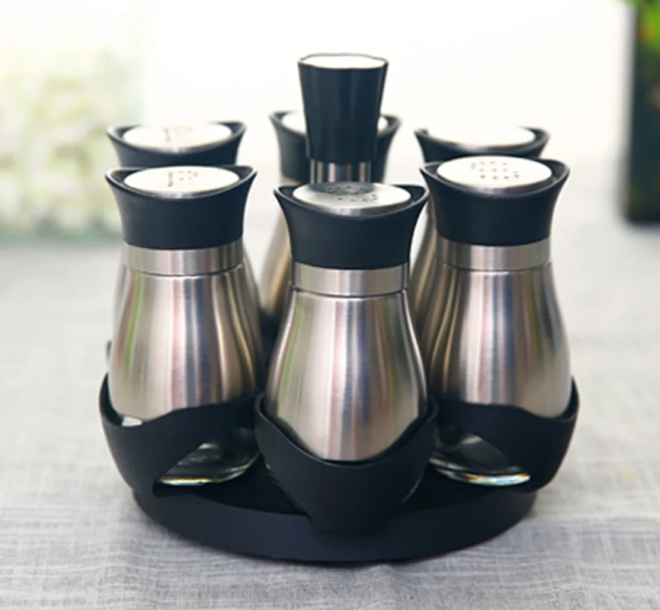 Condiment bottle set kitchen supplies lead-free glass seasoning pot chili bottle stainless steel and glass set [6 packs]