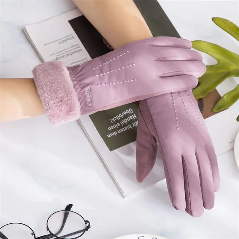 CUHAKCI женские рукавицы замшевые перчатки для сенсорного экрана зимние женские двойные толстые плюшевые Наручные Теплые кашемировые перчатки для вождения