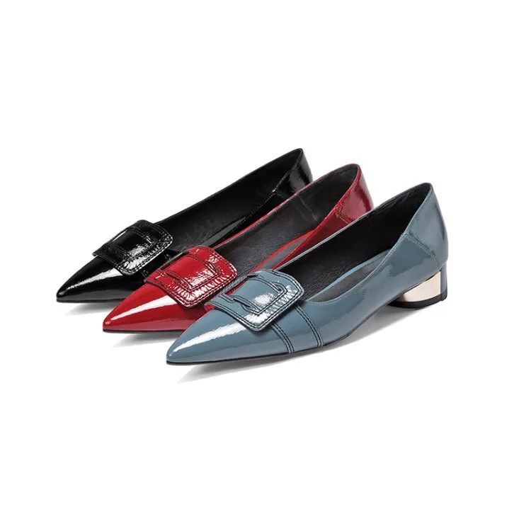 

2019 Autumn New Style Chunky-Heel Shallow Mouth Pointed Low Heel Solid Color Simple Europe And America Comfortable Soft Breathab