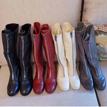 

Genuine Leather 2020 women winter boots warm and comfortable non-slip waterproof front zipper shallow mouth long boots Shoes