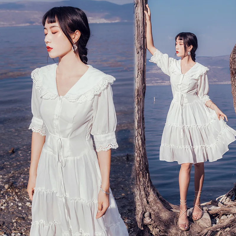 

2019 New Style Debutante Palace Style French Non-mainstream Retro Lace Skirt GIRL'S V-neck Dress