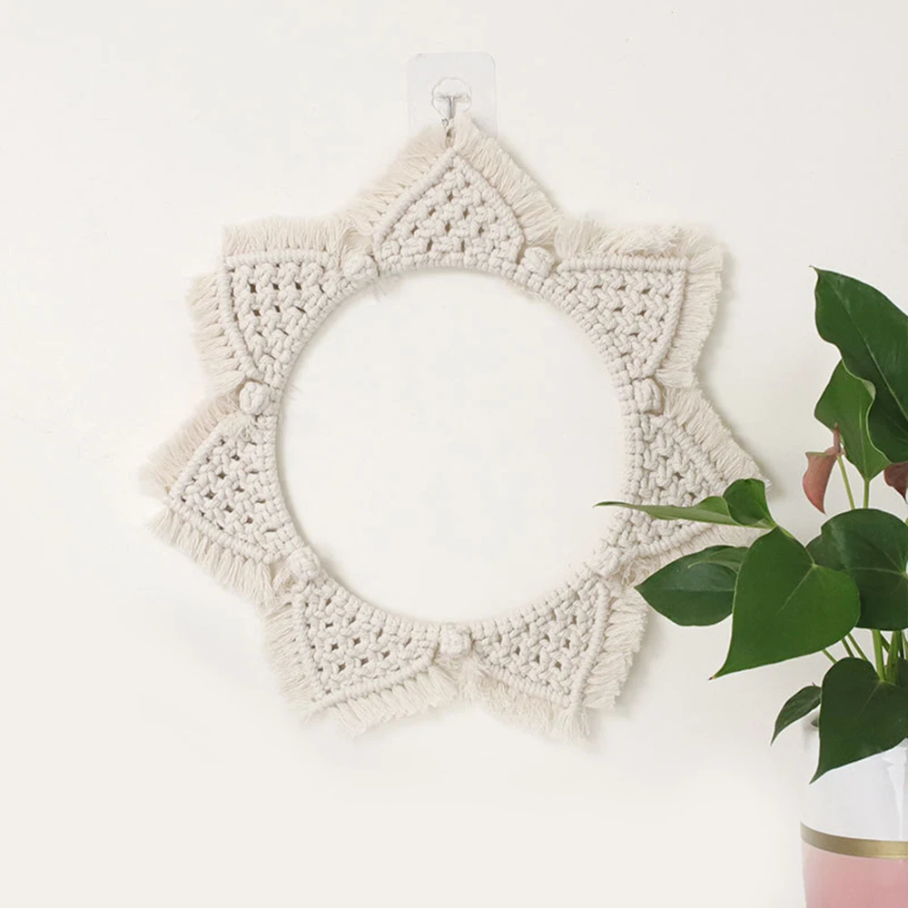 

Macrame Mirror Handmade Tapestry Makeup Mirror Lighted Compact Home Bedroom Espejos Decorativos Wall Mirrors Decorations