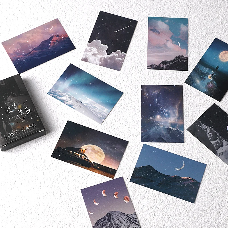 Lomo-Juego de 28 hojas de tarjetas postales de estrellas, Mini Mensaje de cielo estrellado, regalos de navidad