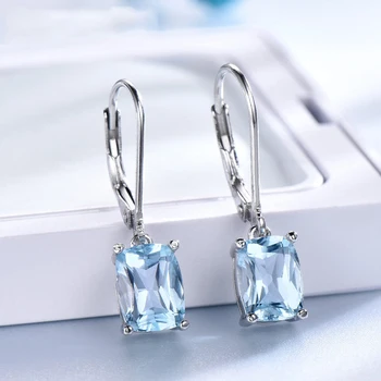 

Blue Topaz Gemstone Pendant Earrings for women fashion oorbellen zilver 925Sterling Silver Pendant simple earrings pirsing oreja