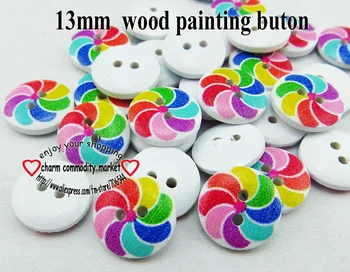 

100PCS 13MM 2-Holes colour shape painting wooden buttons coat boots sewing clothes accessories MCB-790
