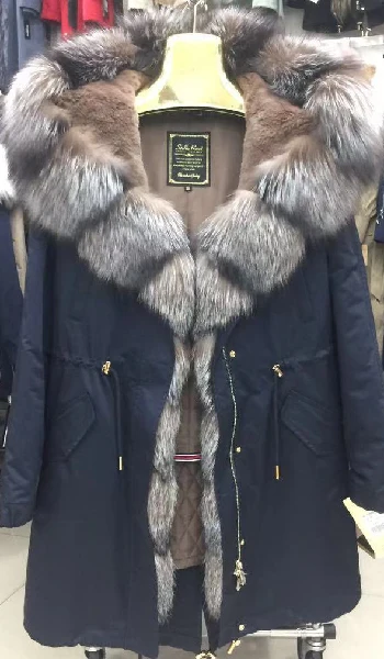 Женская зимняя парка пальто куртка лиса енот датский мех кролика лайнер классический 93 см длина качественная ткань 16079 D02 - Цвет: blue TT1692M004