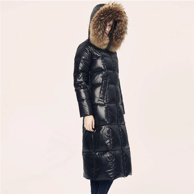 Качественное женское пуховое пальто с большим меховым воротником,, зимние парки, пальто, повседневное длинное пальто, фенимин, теплый белый утиный пух, плюс sizeS-6xl