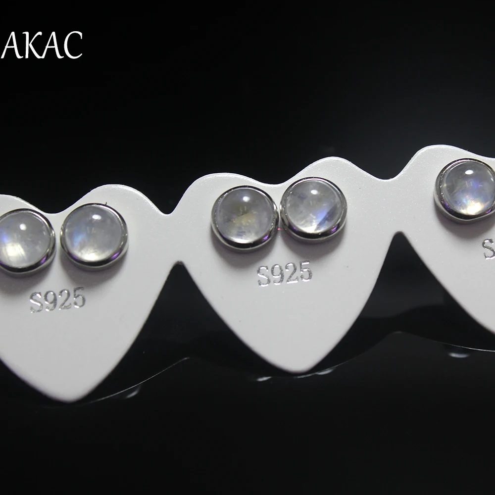 AKAC approx5мм натуральный Радужный Лунный Камень серьги-гвоздики для женщин серьги