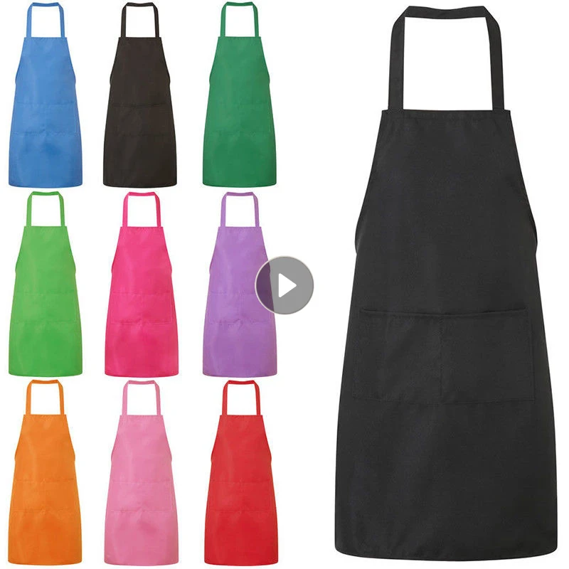 Womens Aprons Waterproof Oil-Proof Kitchen Apron With Pockets Chefs Baking BBQ Solid Color Sleeveless Home Cleaning Tool | Дом и сад