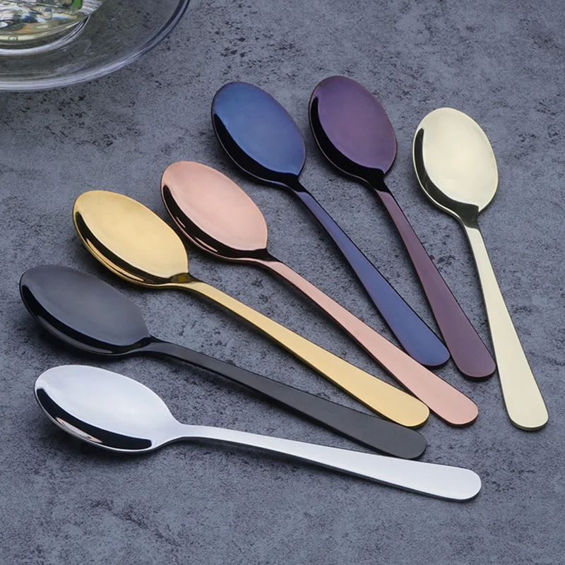 6pcs Stainless Steel Tea Spoon Set Rainbow Dessert Gold Dinner Spoons Small Coffee Scoop Cutlery Kitchen Accessories | Дом и сад
