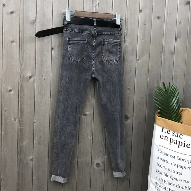 DEAT осенние серые узкие джинсовые брюки-карандаш для женщин MG973