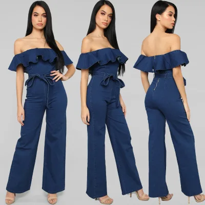 

Special offer women's jumpsuit ruffled tight-fitting bag hip denim even sexy body pants Europe and the explosion