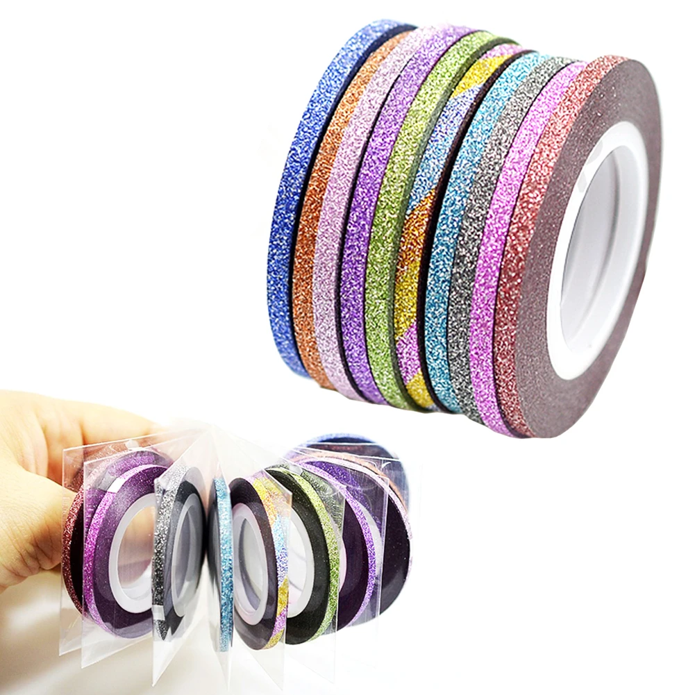 

Nail Art Laser Stripes Tape Line with Glitter Powder Sticker Nails Tips Beauty DIY Adhesive Decorations 2mm