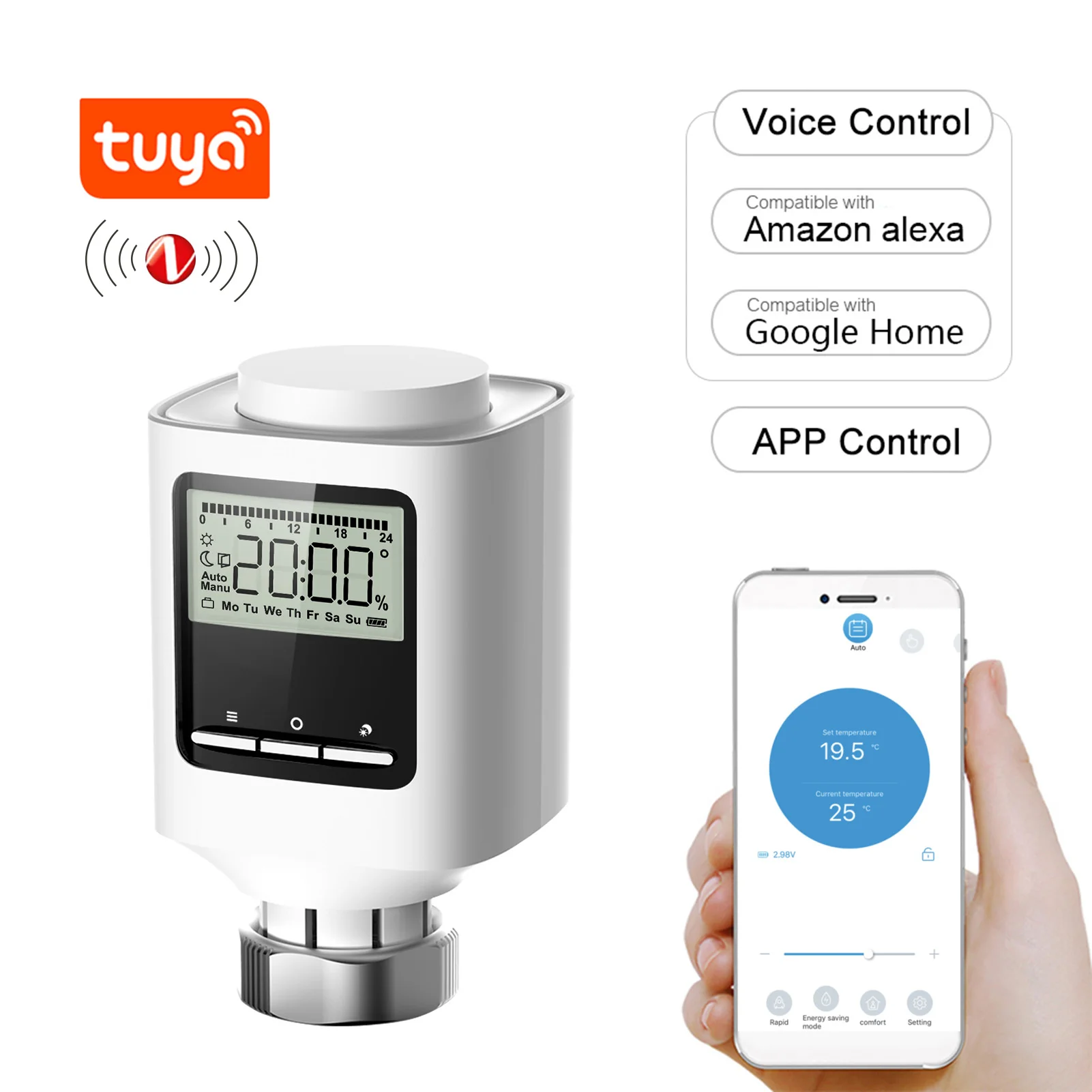 Radiator Valve Heater Thermostatic Voice-Control Tuya Alexa Smart Google Home for Zigbee