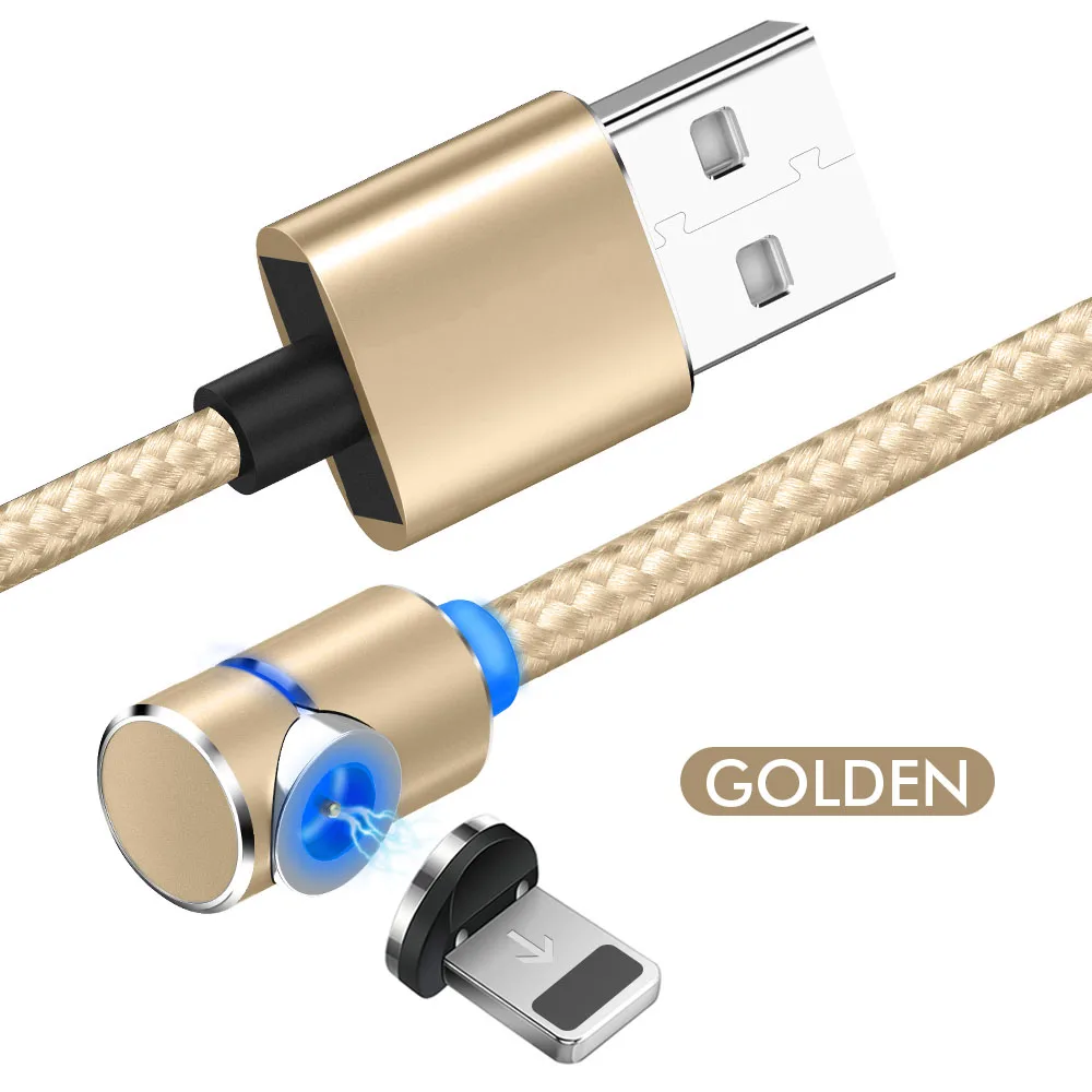 For iPhone Gold Магнитный кабель передачи данных 1 м нейлон 2A Быстрая зарядка светодиодный Micro USB для Apple Android type C для iPhone X Xs XR для huawei - Цвет: For iPhone Gold