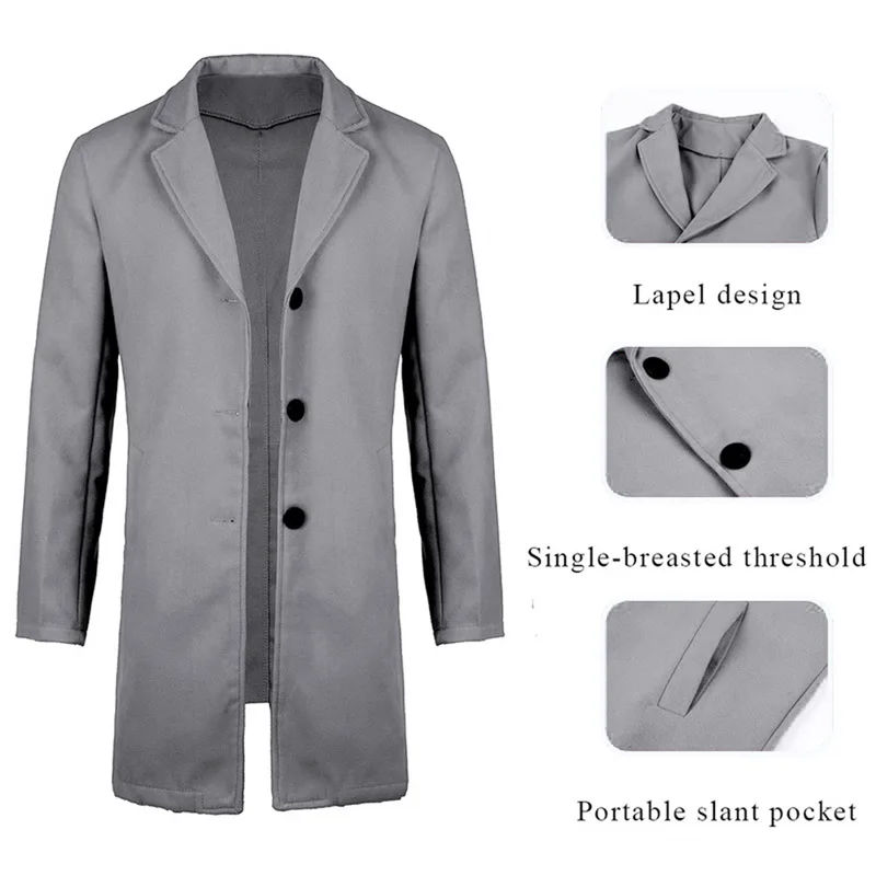 Осенне-зимняя мужская брендовая флисовая куртка, Мужское пальто, повседневное тонкое пальто с воротником, длинный однотонный Хлопковый тренч, уличная одежда