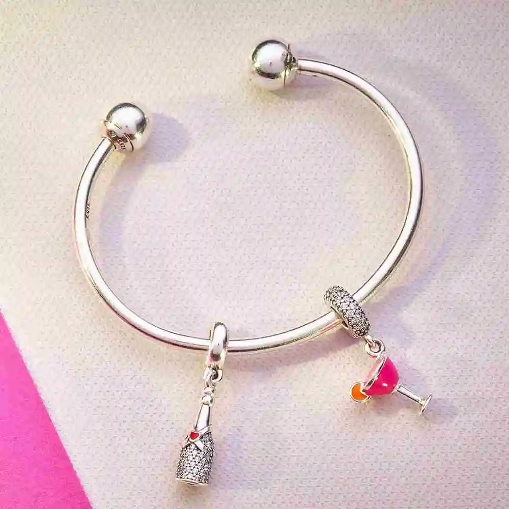 

Keris Store 100% 925 Sterling Silver Brand New 1:1 Wine Red Love Charm Hand Ladies Fashion Heart Love Opening Bracelet Set