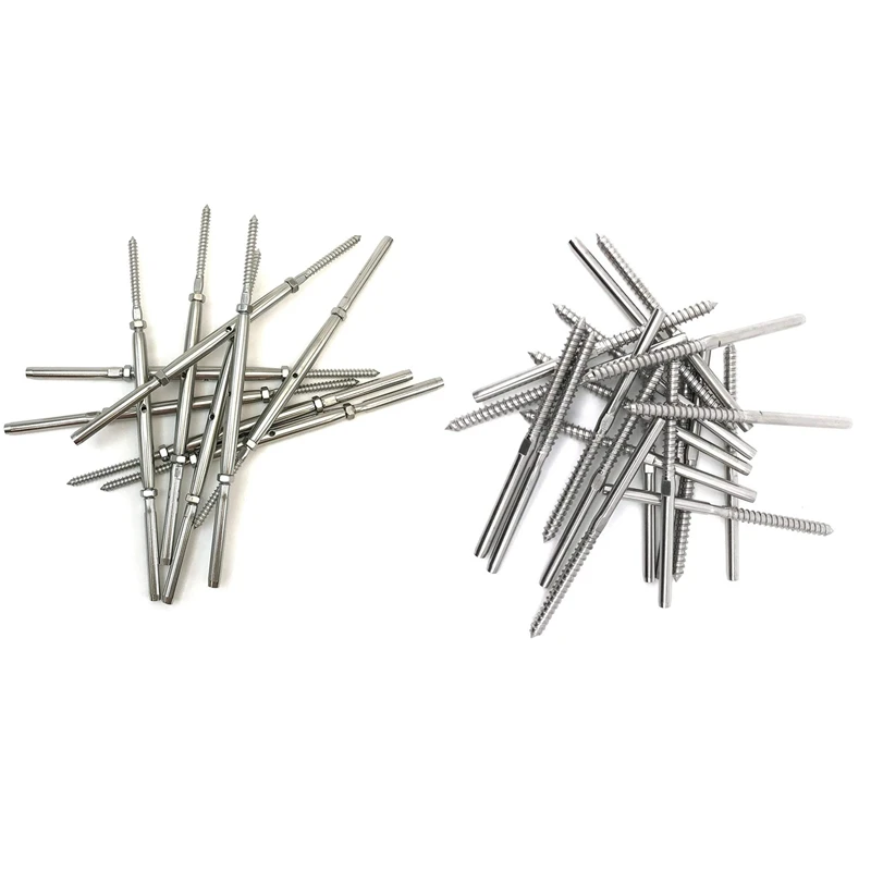 

20Pcs Lag Screw Stud Thread Fitting Terminal, 1/8 Inch Cable Railing Hardware Stainless Steel 316 Marine Grade & 10Pcs Swage Tur