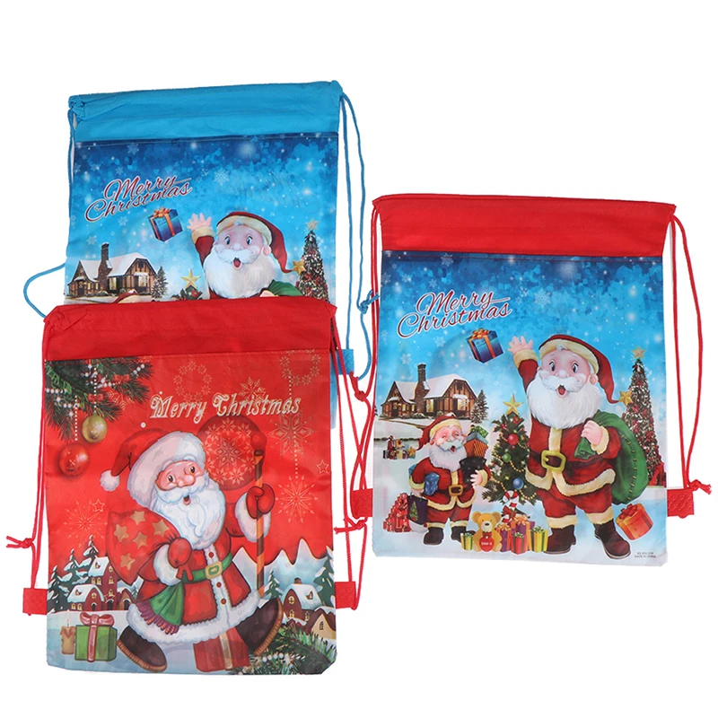 

3Styles Santa Claus Drawstring Big Backpack Christmas Gift Candy Bag Kids New Year Banquet Stockings Gifts Holders Bag