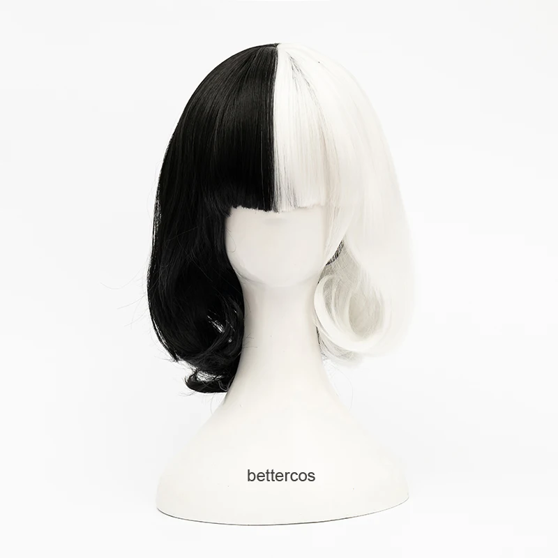 Set De Disfraz Cruella De Vil – Peluca Blanco Y Negro Con Antifaz De Encaje, Incluye Guantes Rojos Y Collar, Ideal Para Cosplay, Halloween Y Fiestas Temáticas