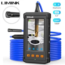 Oiiwak 8MM Dual-Lens Industrial Endoscope Inspection Camera with 4.3’’ 1080P Display Screen, Borescope Waterproof Snake Camera