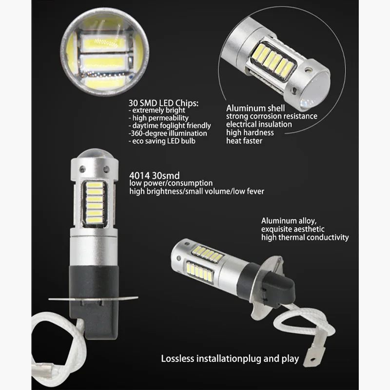 LYMOYO 2 шт. H3 H1 туман светильник 30led Автомобильные светодиодные 4014 чип высокой мощности авто лампы светильник источник света парковка головки Противотуманные огни 12В 6500K